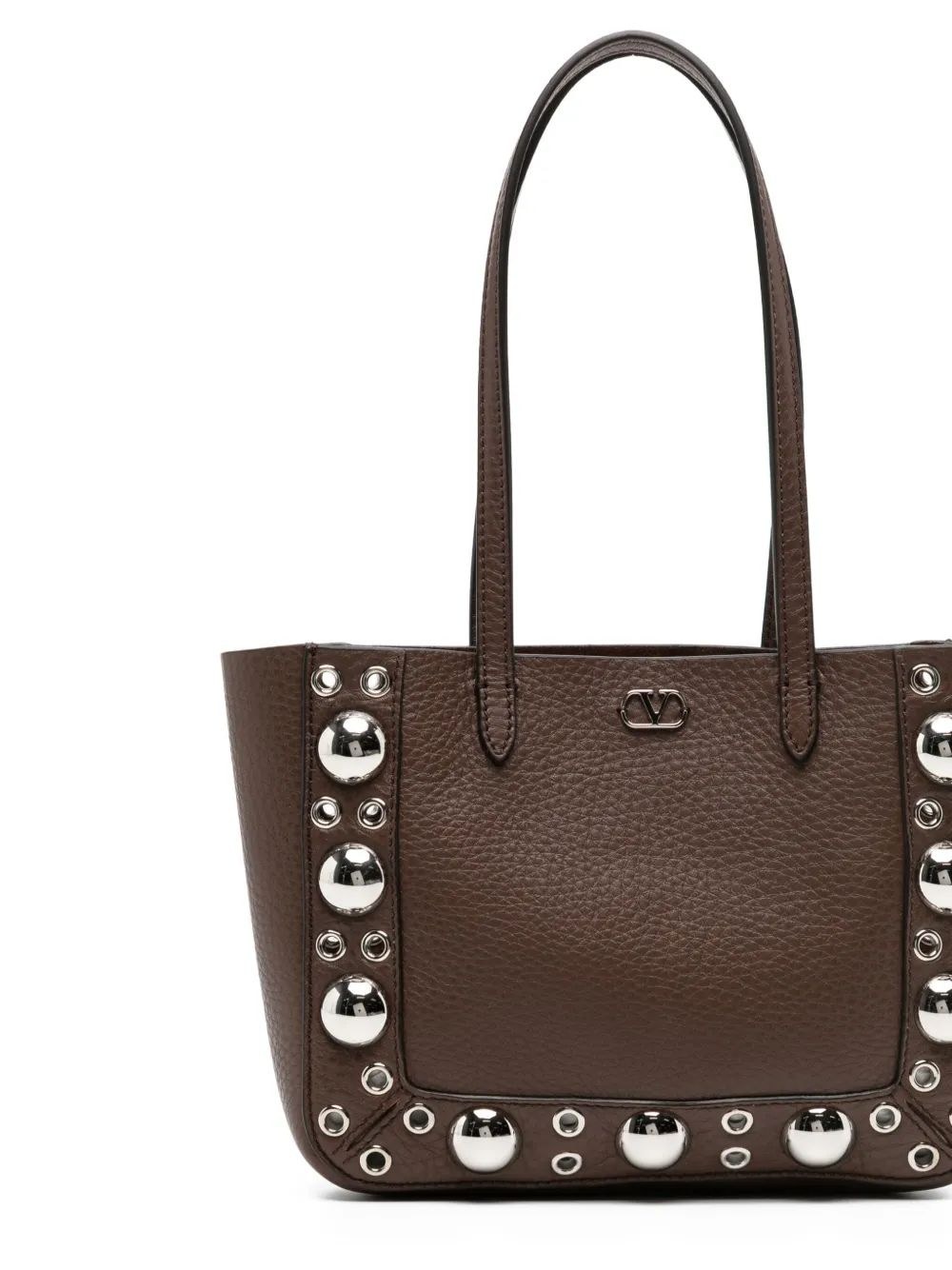 Valentino Nellcôte Leather Eyelet-embellished Tote Bag In Brown