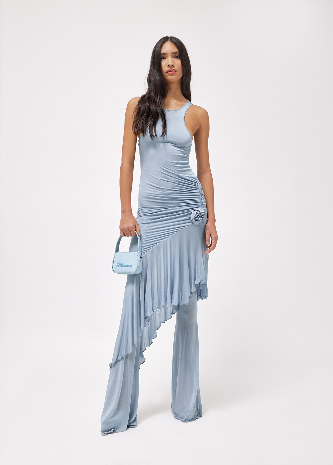 Blumarine Ruched Asymmetric Midi Dress In Gray