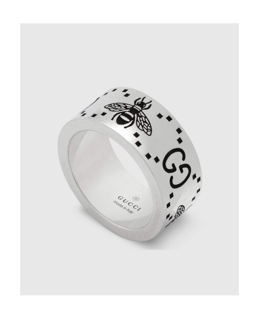 Gucci Gg Bee Engraved Wide Ring In White
