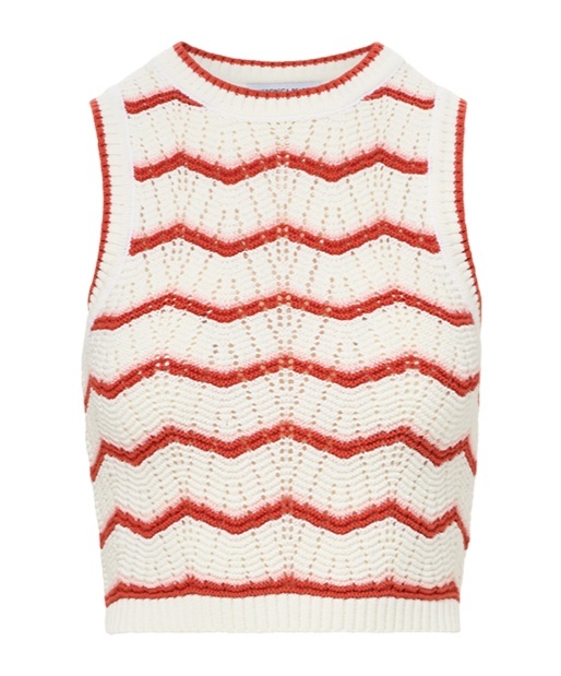 Shop Veronica Beard Jerrel Cropped Knit Tank Top In Rice White/pink Shell Color/persimmon Color