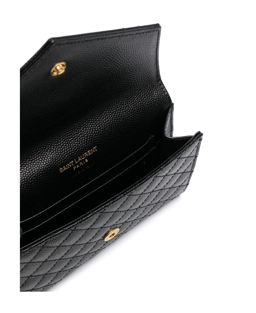 Saint Laurent Pebbled Envelope Cardholder In Black
