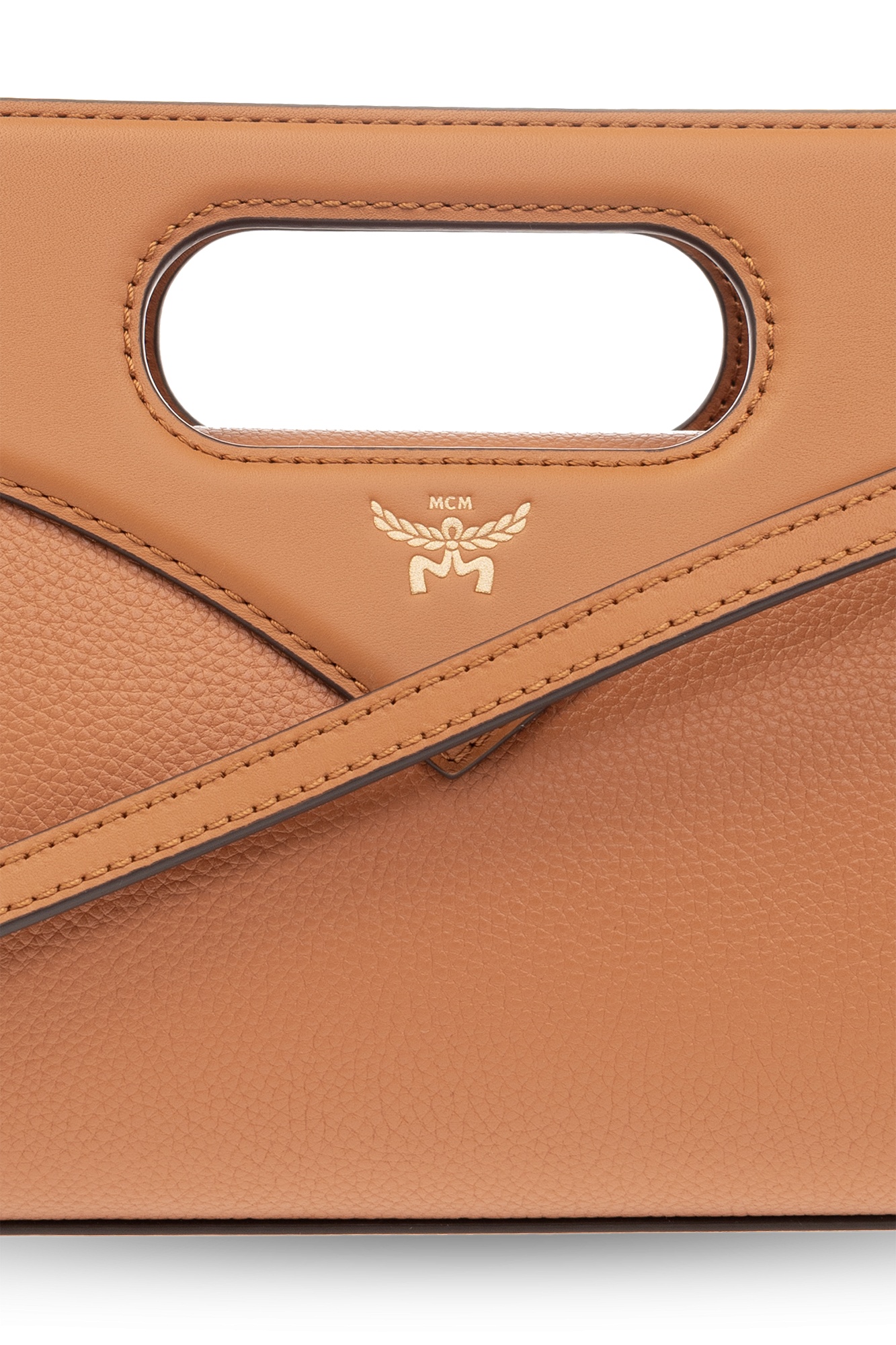 Mcm Structured Envelope Leather Handbag In Brown
