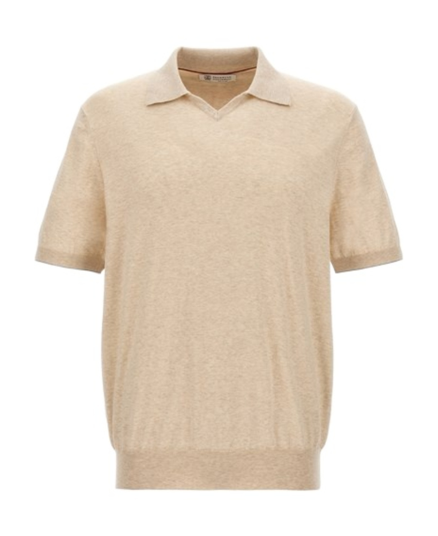 Brunello Cucinelli Open Neck Knitted Polo Shirt In Nude