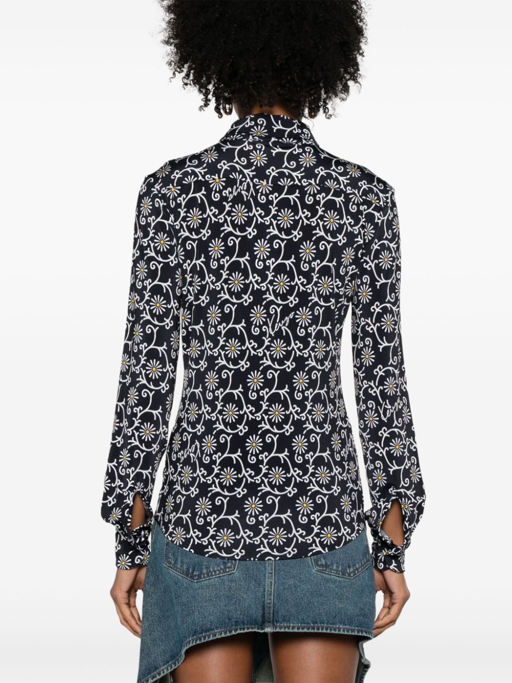 Kenzo Floral Print Long Sleeve Top In Black
