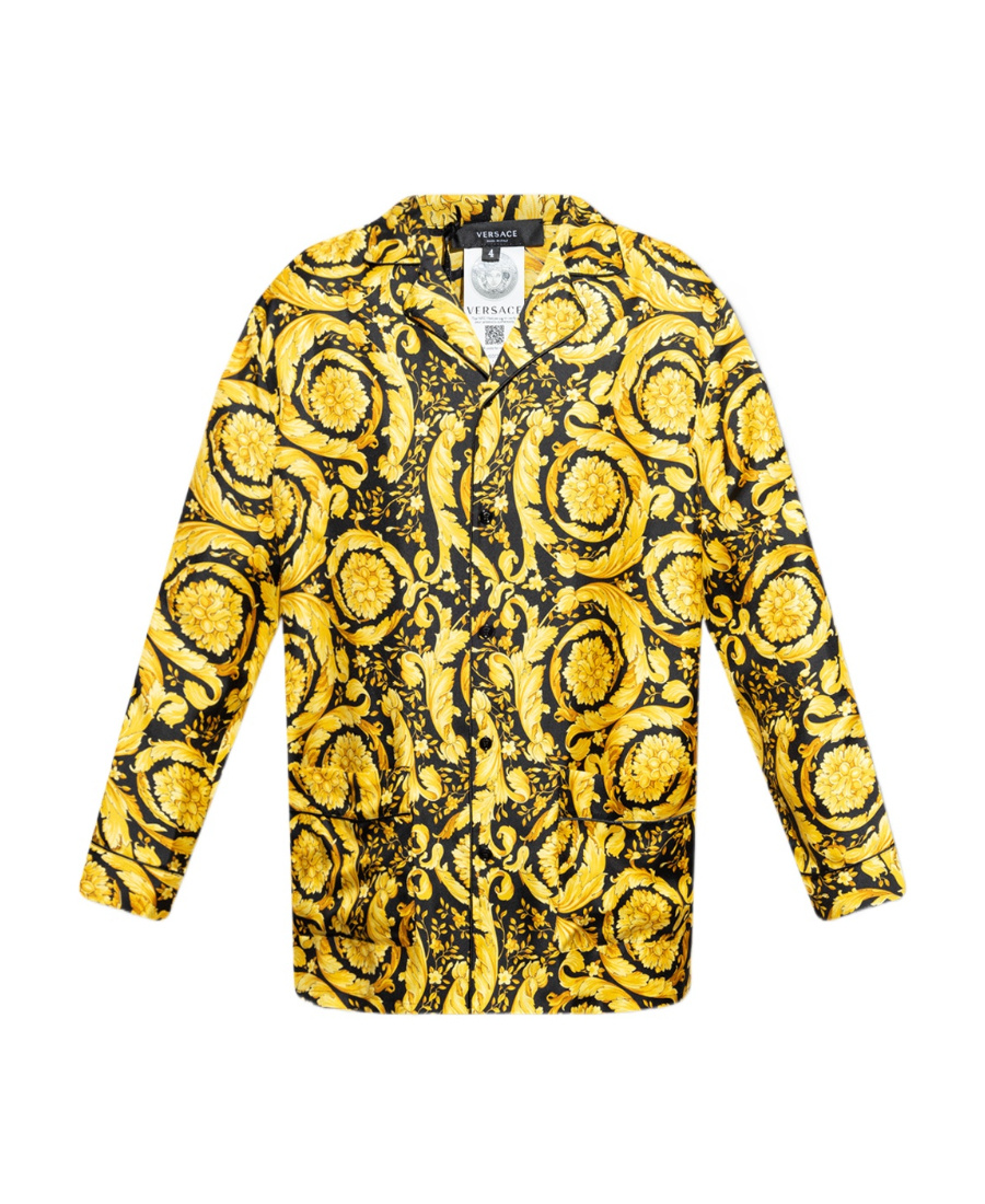 Versace Baroque Pattern-print Silk Pyjama Shirt In Yellow