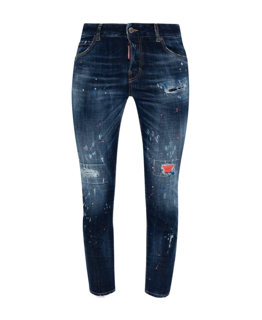 Dsquared2 Paint Splatter Distressed Skinny Jeans In Blue