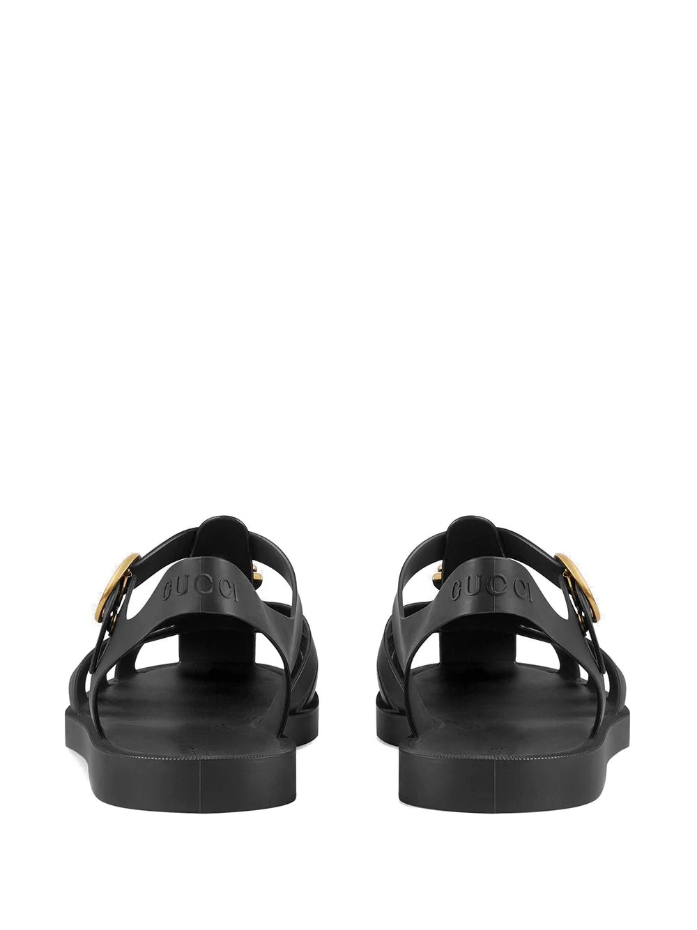 Gucci Black Sandals With Gg Logo Plaque In Rubber Man In Black