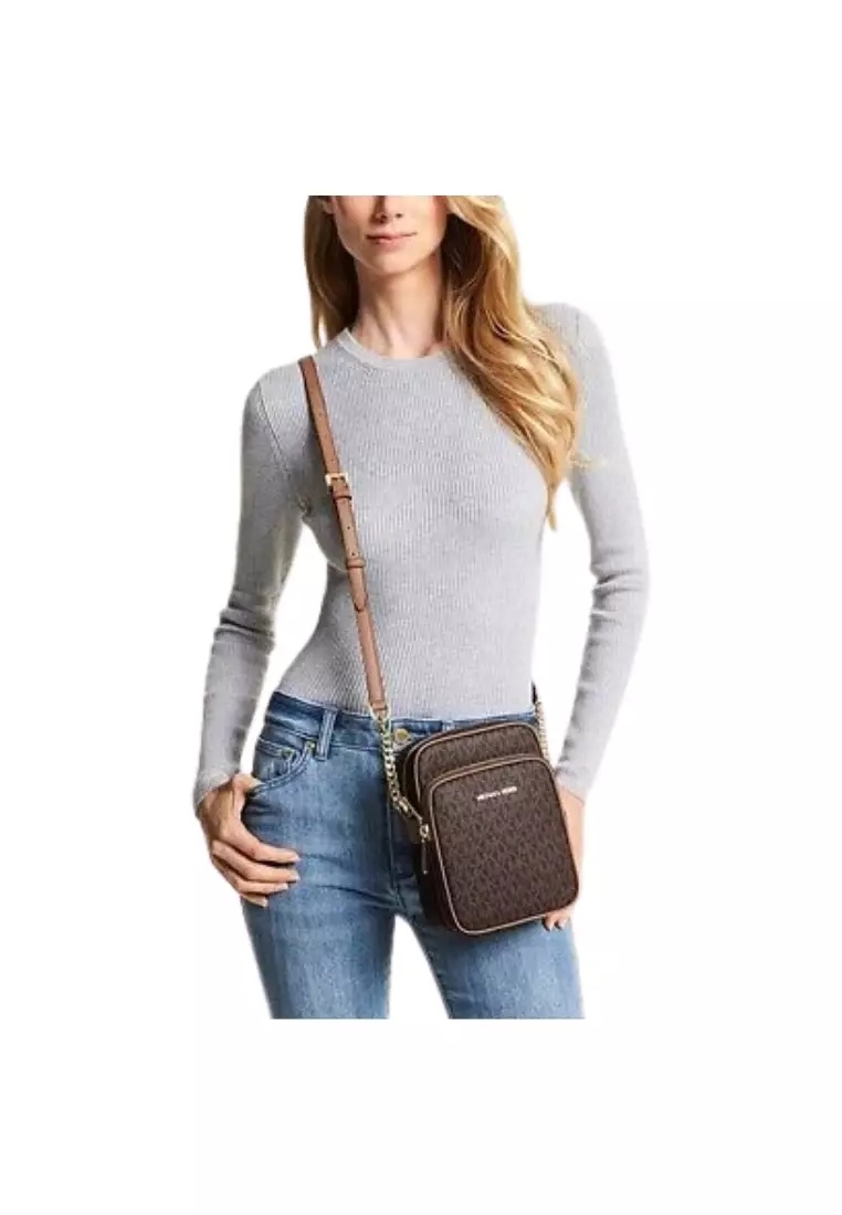 Michael Kors Medium Jet Set Logo Satchel In Brown