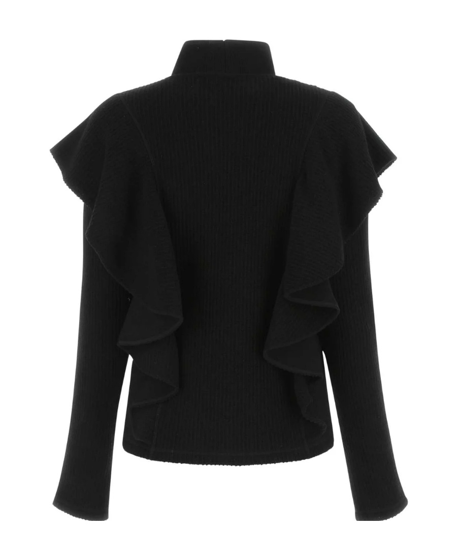 Chloé High-necked Woolen Sweater With Lotus Leaf Edge In Black