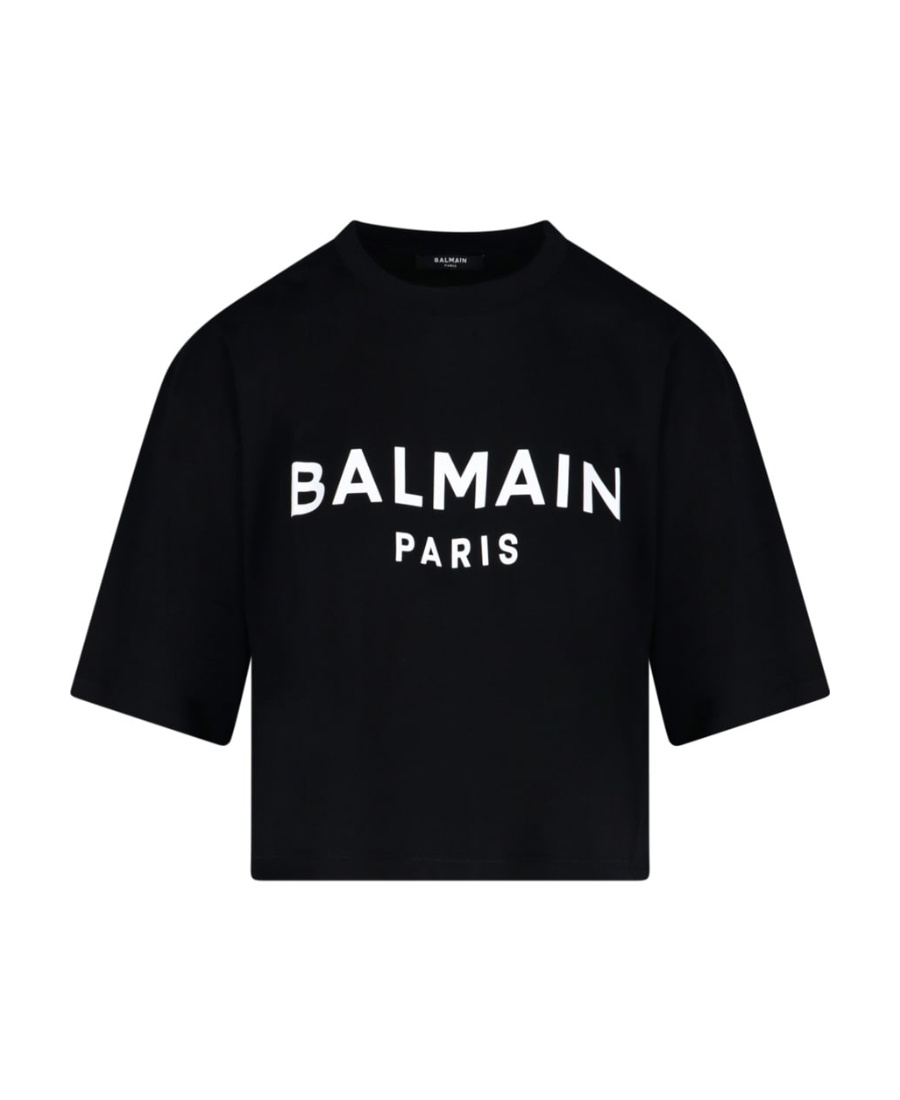 Balmain Logo Printed Cropped T-shirt In Black