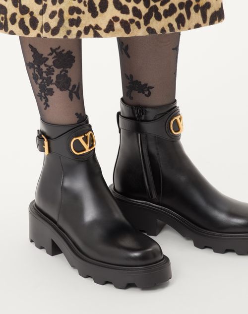 Valentino Garavani Vlogo Signature Ankle Boot In Calfskin 55mm Woman Black 40.5 In Black