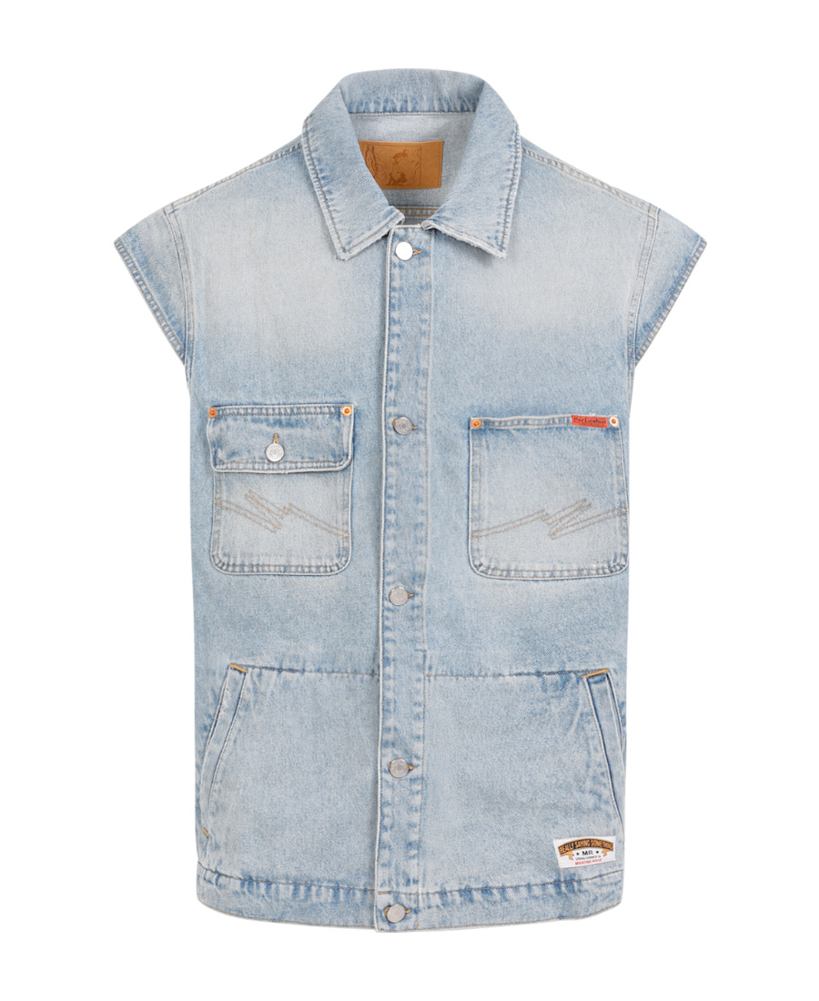 Martine Rose Men's Multi-pocket Denim Waistcoat In Blue