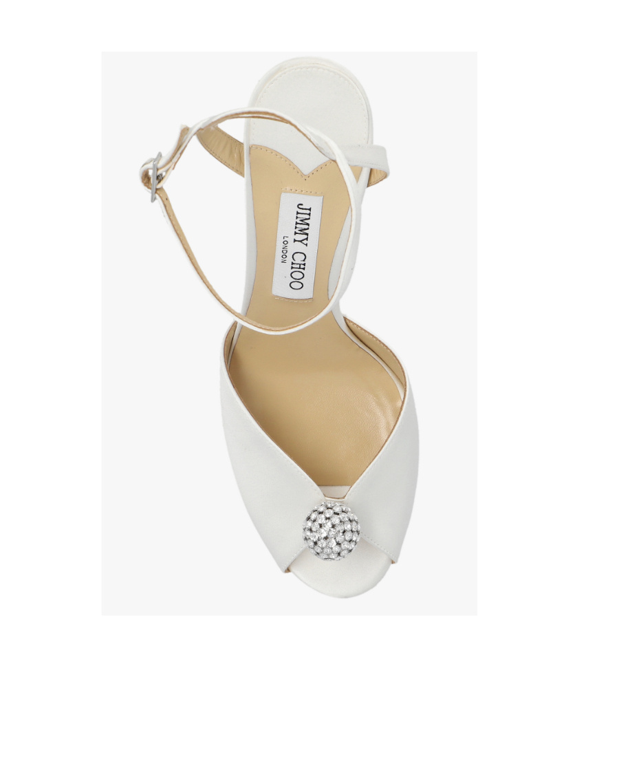Jimmy Choo White Sacora 85 Glitter Leather Sandals In White