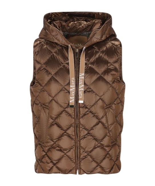 Max Mara Quilted Hooded Vest In Brown