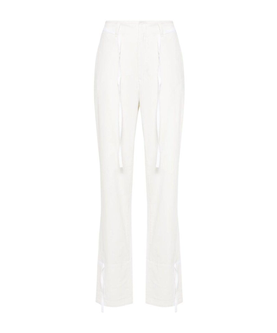 Shop Lemaire Chambray Drawstring Tapered Trousers In White