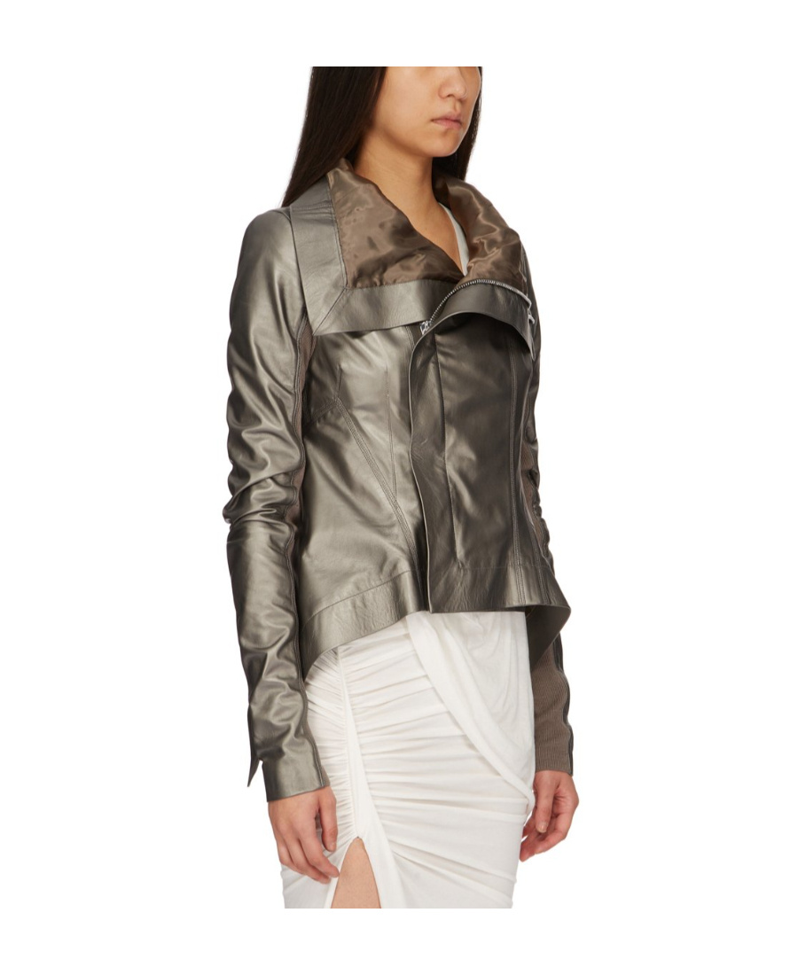 Rick Owens Naska High Neck Biker Jacket In Gray