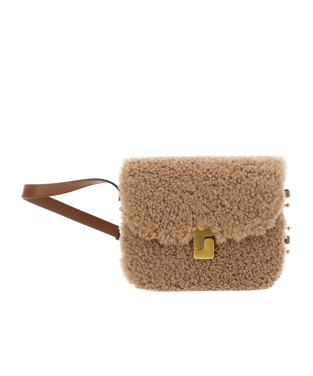 Soeur Plush Textured Mini Bag With Gold-tone Clasp In Neutral