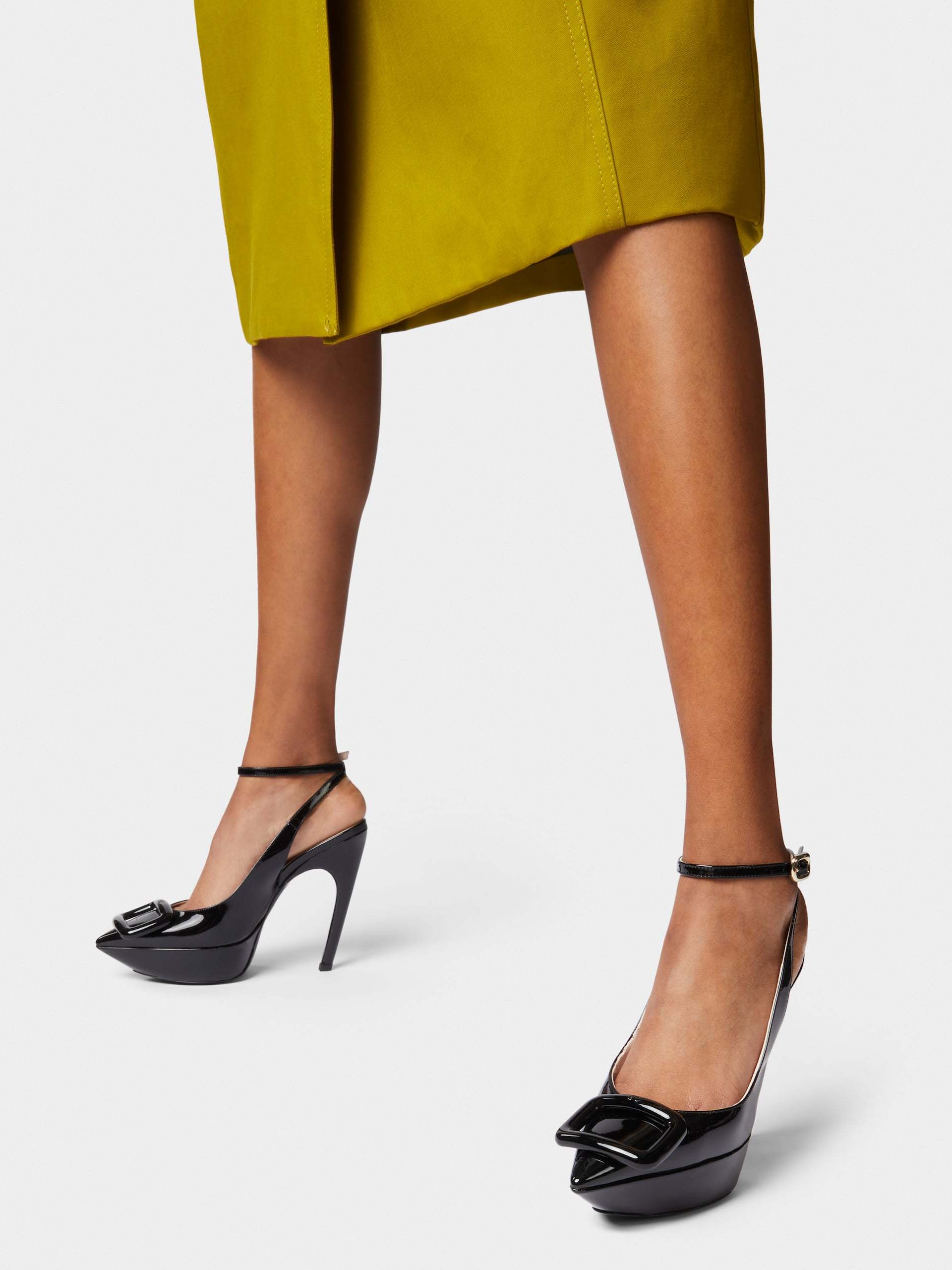 Shop Roger Vivier Viv' Choc Lacquered Buckle Slingback Pumps In Patent Leather In Black