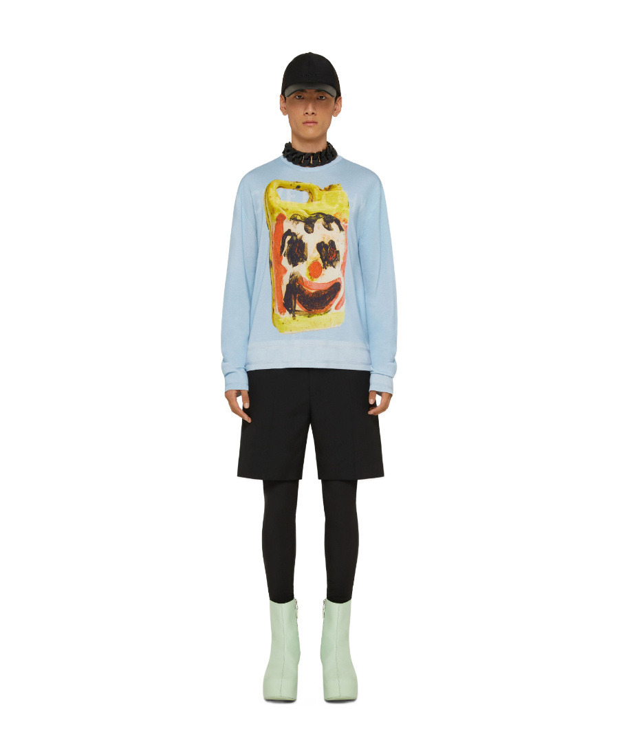 Givenchy Wool And Silk Printed Sweater Men In Blue