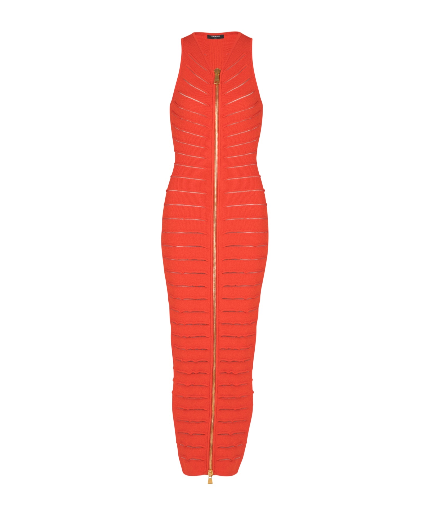 Balmain Long Sleeveless Dress In Crocodile Knit In Red
