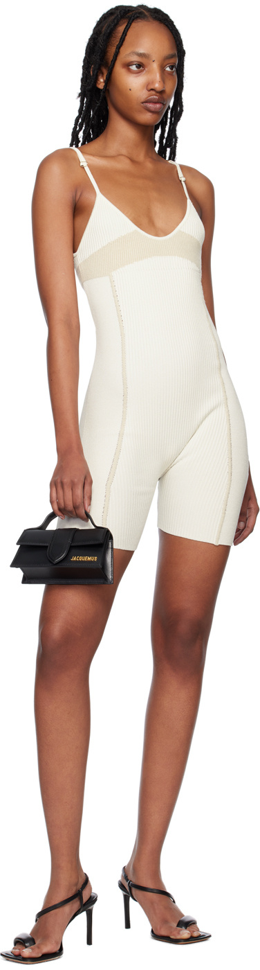 Jacquemus Rib-knit Panelled Playsuit In White
