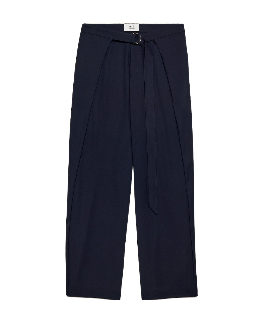 AMI ALEXANDRE MATTIUSSI WOOL WIDE-LEGGED CASUAL TROUSERS