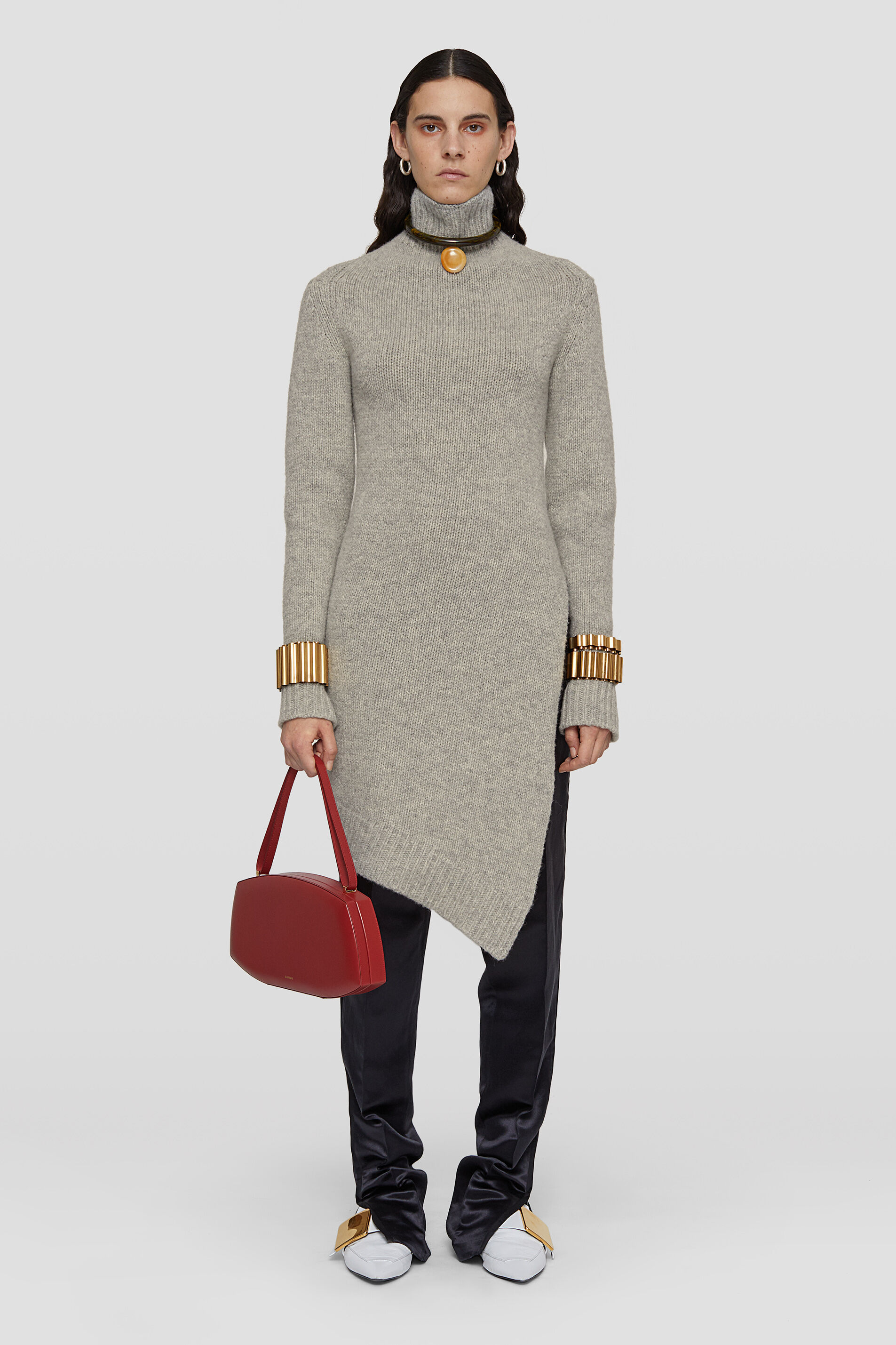 Jil Sander Asymmetric Roll-neck Jumper In Gray