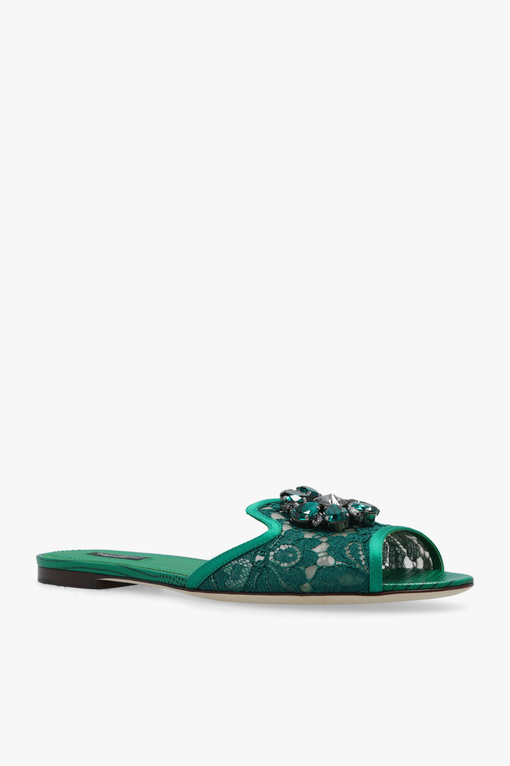 Shop Dolce & Gabbana Bianca Crystal-embellished Lace Sandals In Green