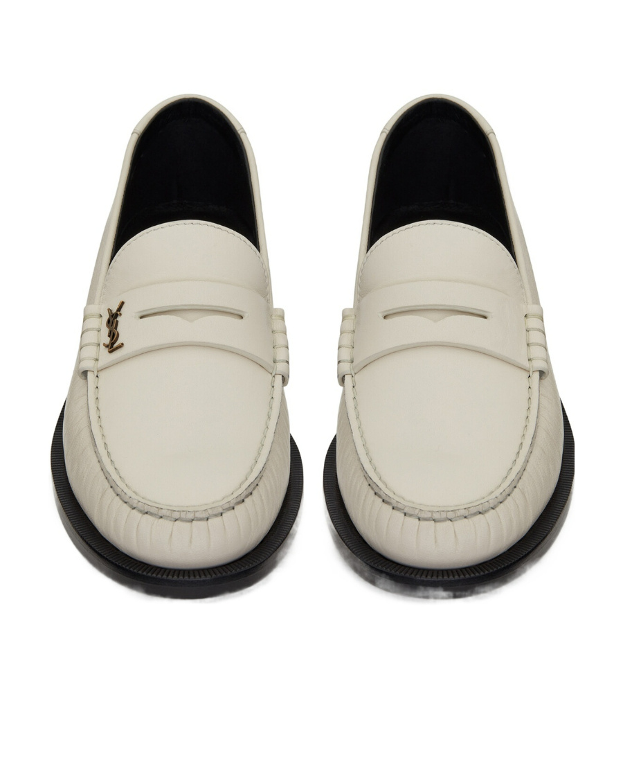 Saint Laurent Monogram Plaque Loafers In White