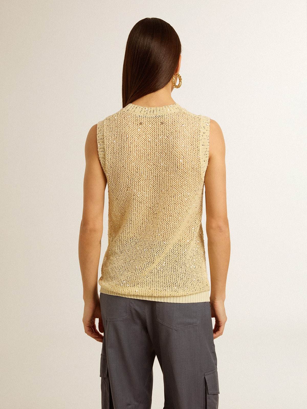 GOLDEN GOOSE MESH KNIT TOP WITH SEQUINS AND CONTRASTING DETAILS
