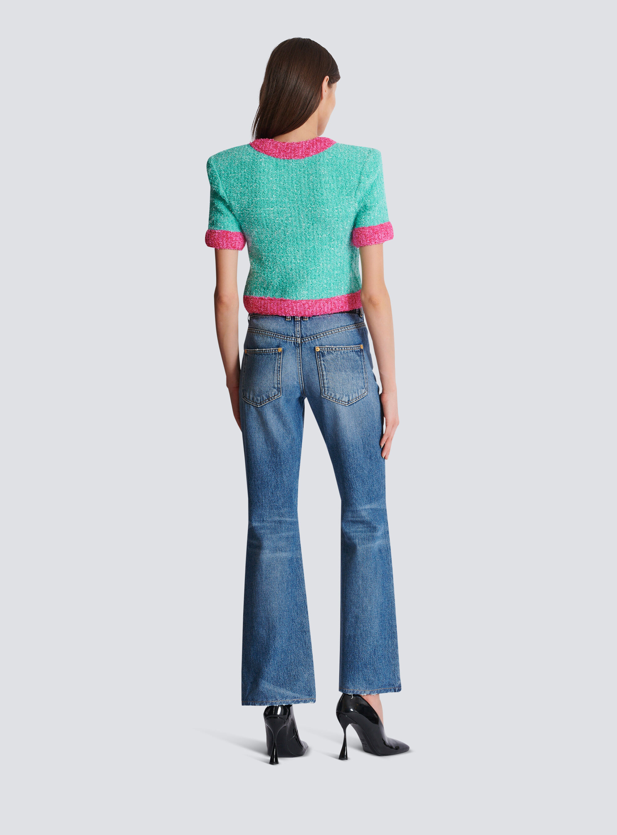Balmain Short-sleeved Sweater In Green