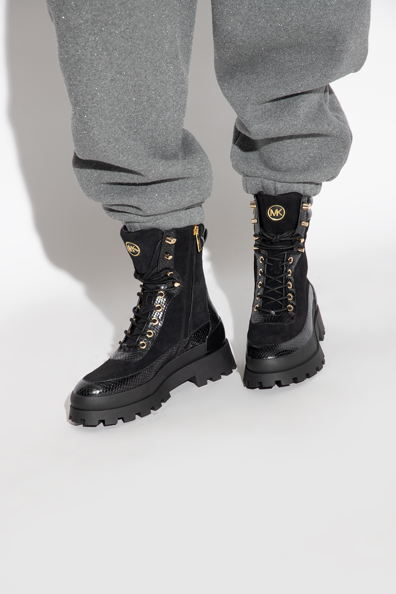 Michael Michael Kors Rowan Lace-up Leather Boots In Black