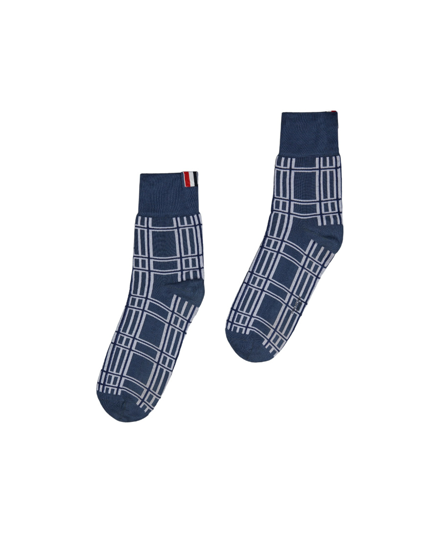 Thom Browne Check-jacquard Ankle Socks In Blue
