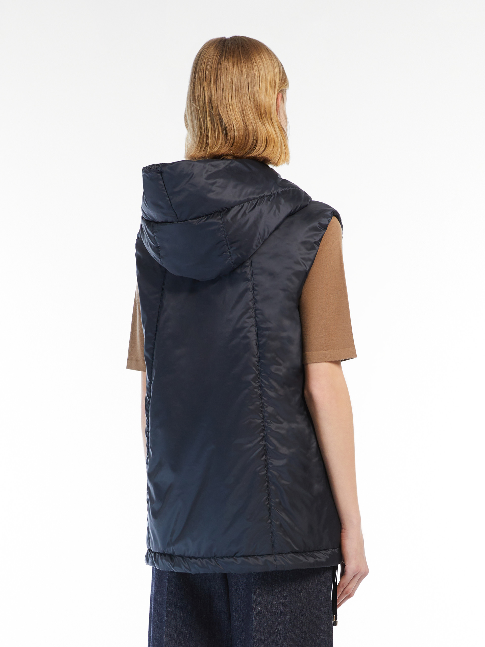 Max Mara Canvas Drawstring Hooded Sleeveless Gilet In Black