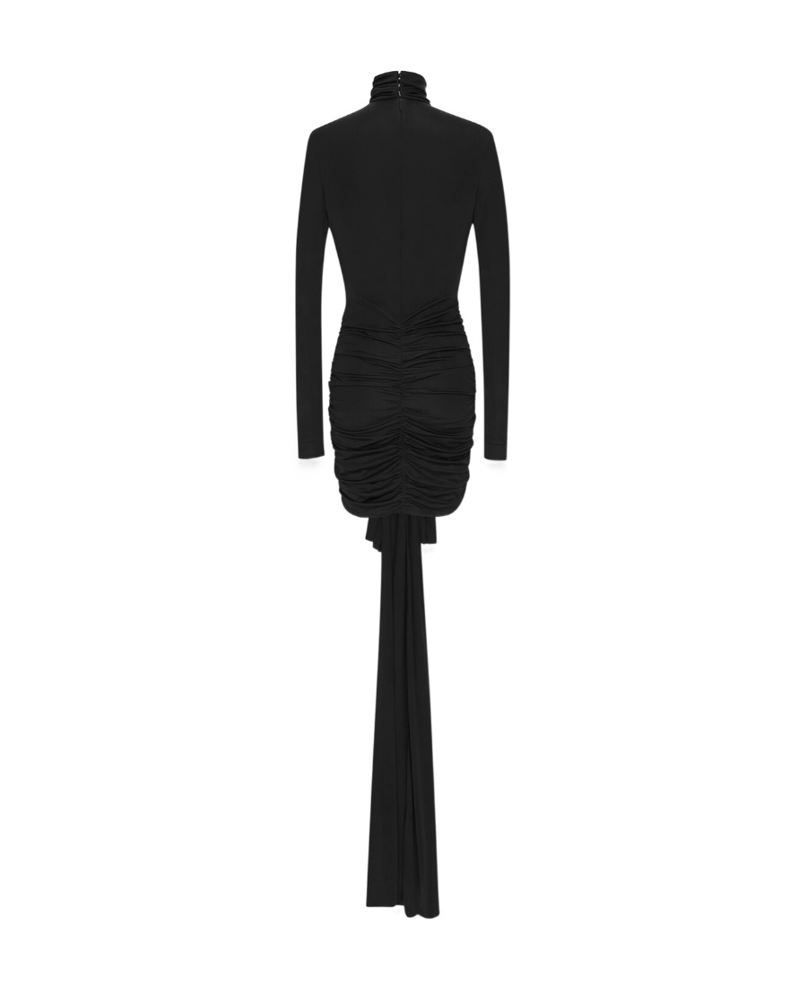 Saint Laurent Embellished Ruched Satin-jersey Mini Dress In Black