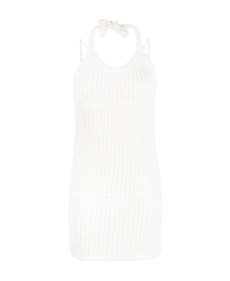 Jacquemus Nuvola Ribbed-knit Halterneck Mini Dress In White
