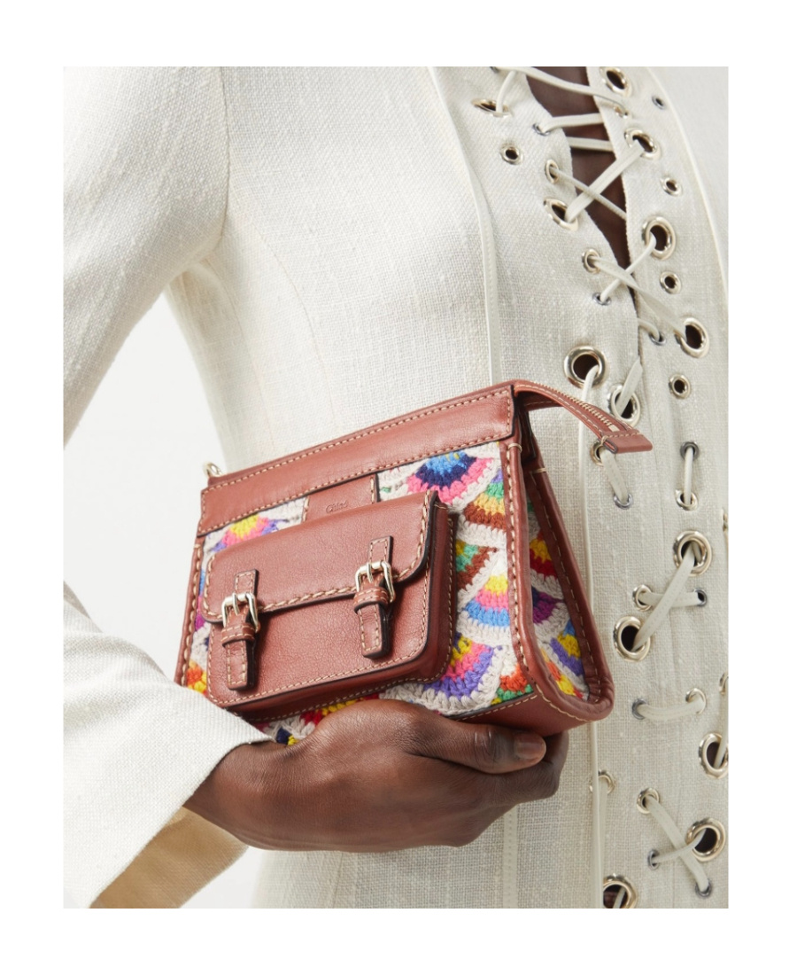 Chloé Crocheted Wool Blended Leather Handbag In Brown
