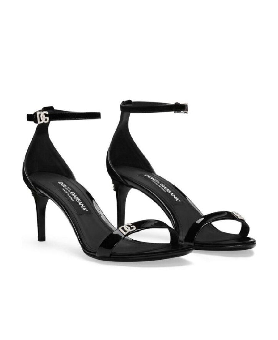 Dolce & Gabbana Leather Sandals Shiny Stiletto Heel In Black