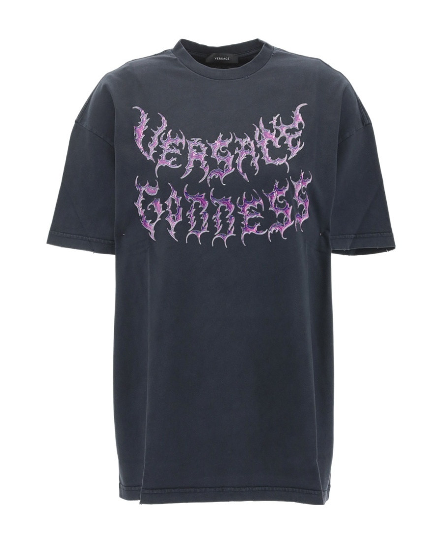 Versace Punkish Logo Print Cotton T-shirt In Black