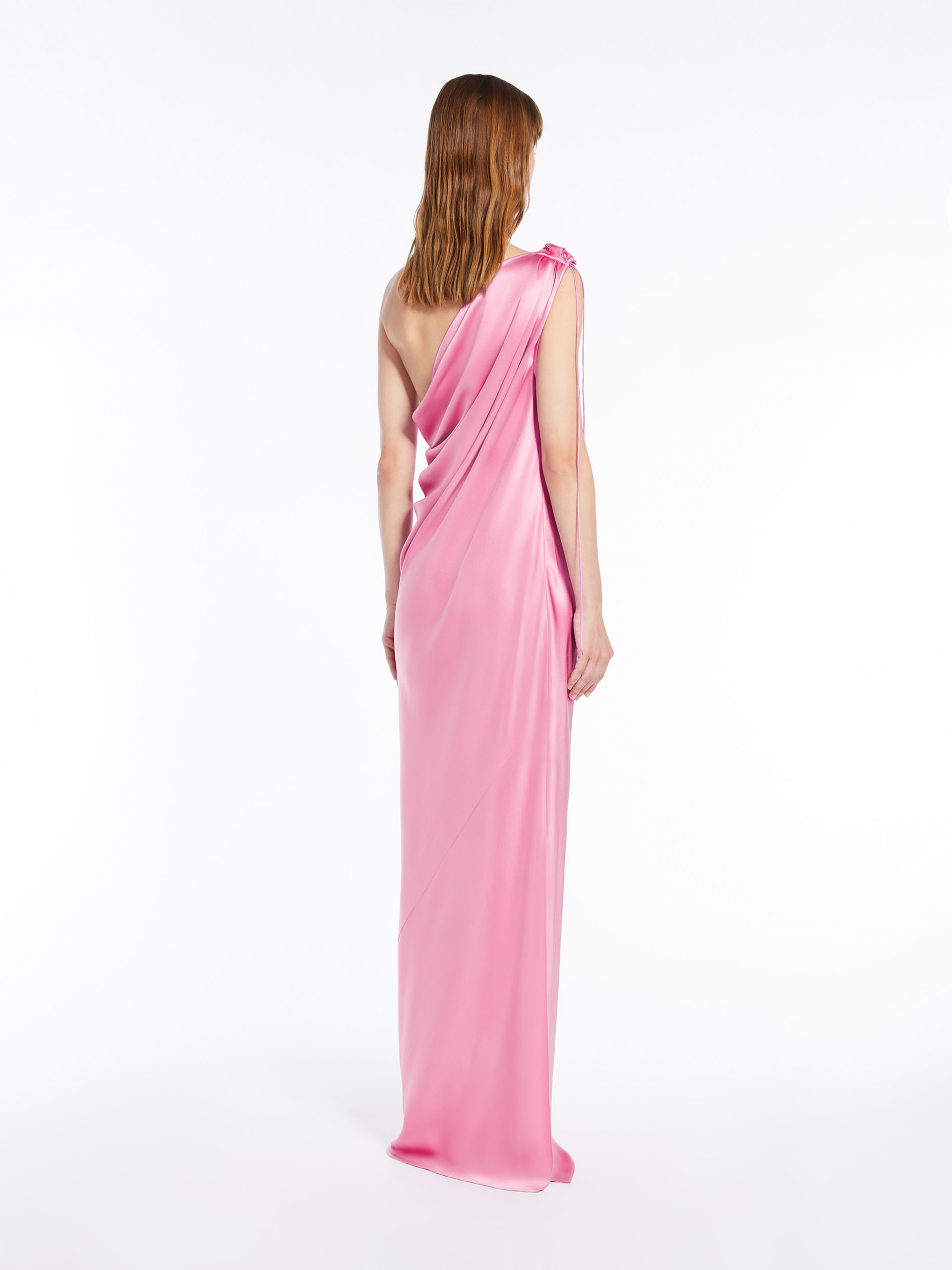 Max Mara One-shoulder Dress In Silk Satin In Pink