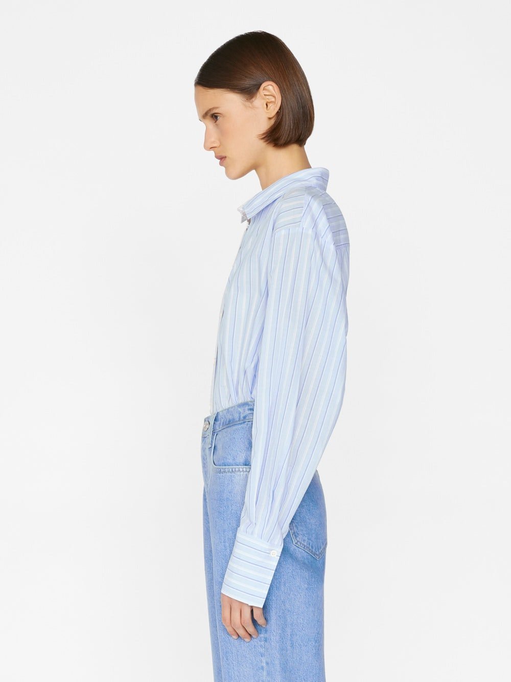 Shop Frame Horizontal-stripe Cotton Shirt In Blue