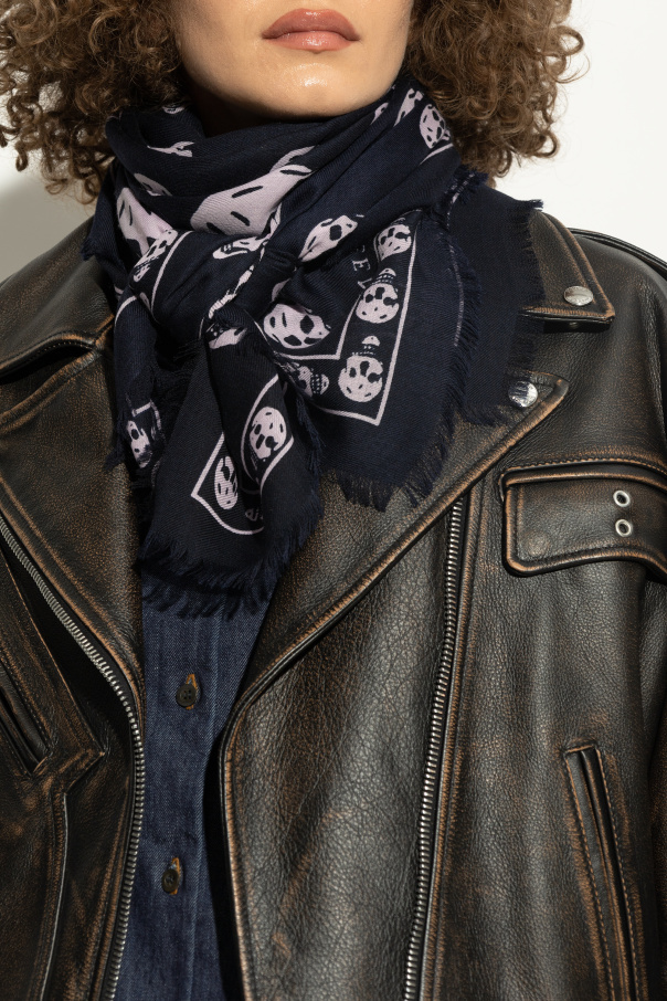 Alexander Mcqueen Skull Printed Frayed-edge Scarf In Black