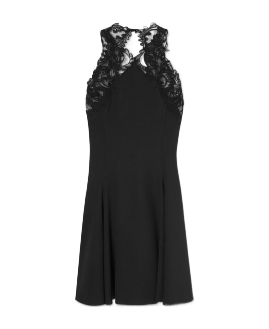 Versace Barocco-lace Trim Halterneck Minidress In Black