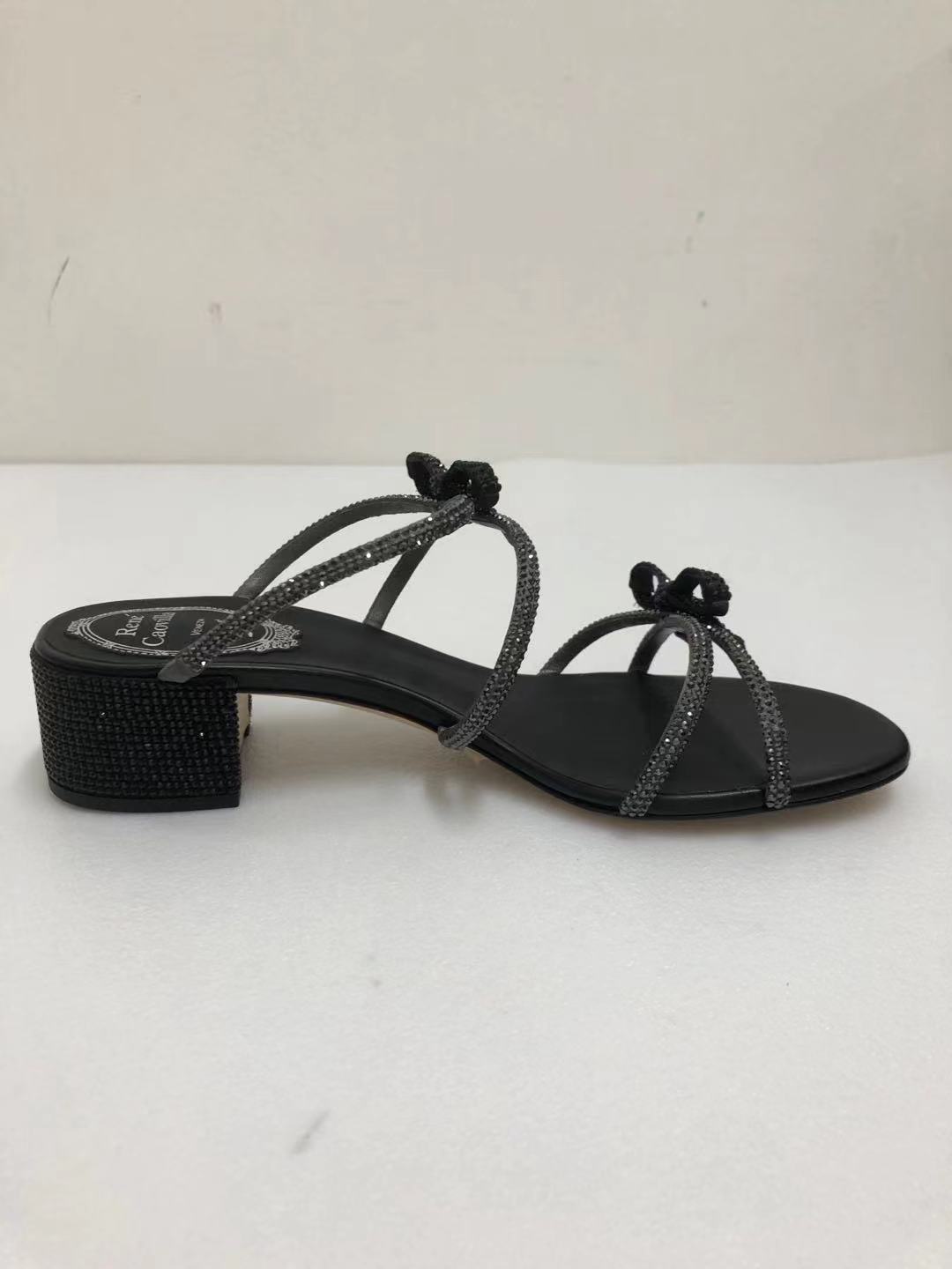 René Caovilla Water Drill Bow Sandals In Black