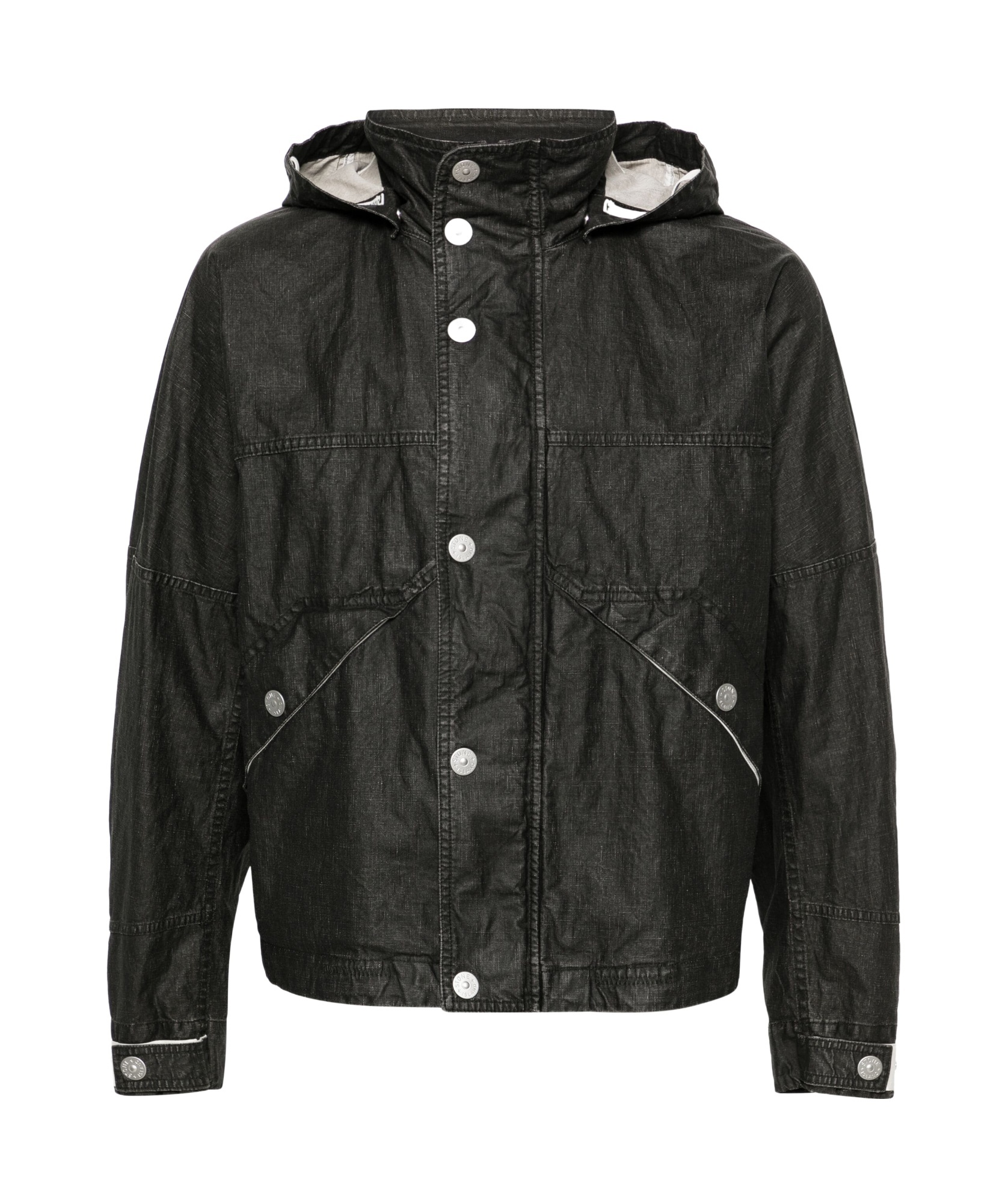 Stone Island Logo-print Hooded Linen Jacket In Gray