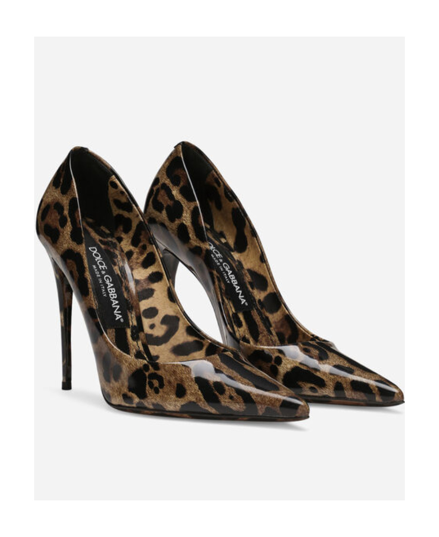 Dolce & Gabbana Printed Glossy High-heeled Shoes In Black