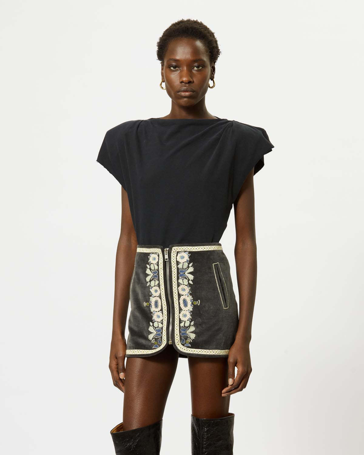 Isabel Marant Sebani Padded Asymmetric T-shirt In Black