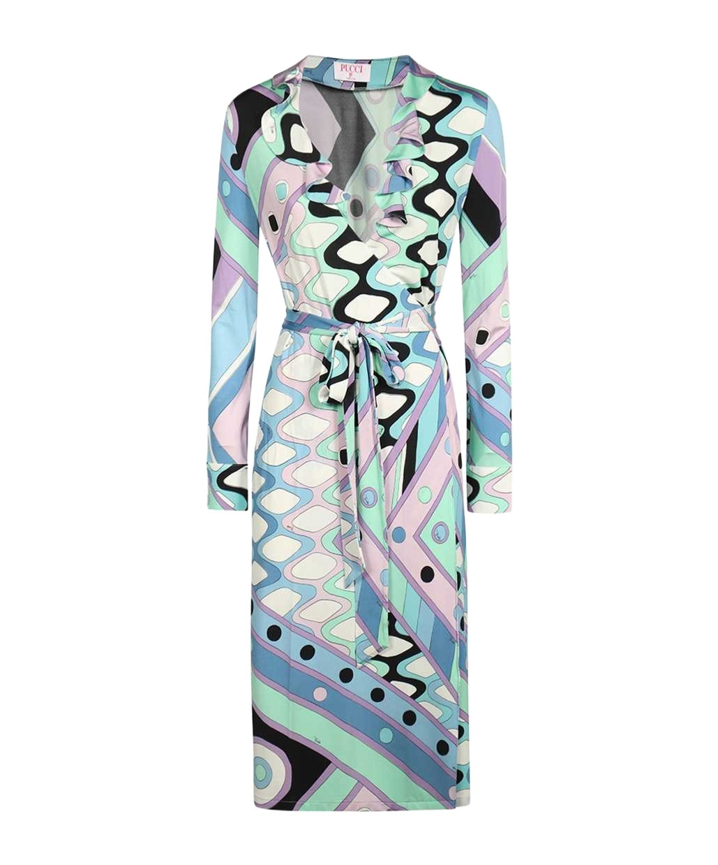 Pucci Geometric Wrap Midi Dress In Multicolor