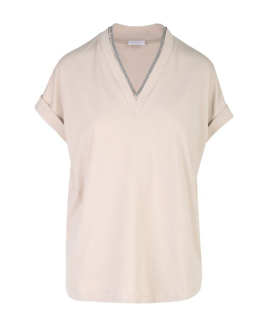 Brunello Cucinelli V-neck Stretch-cotton T-shirt In Nude