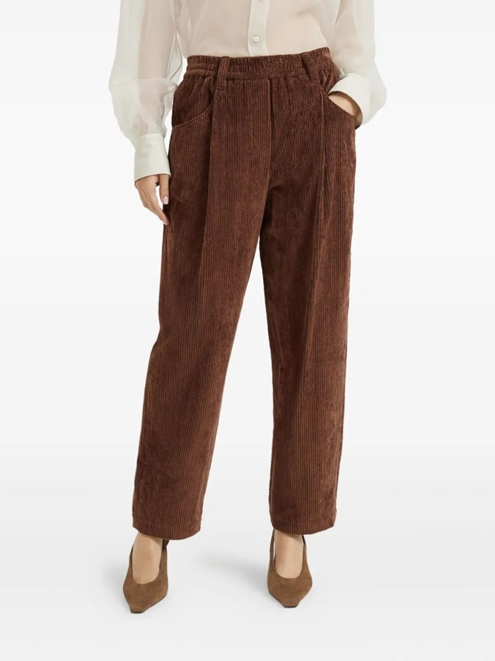 Brunello Cucinelli Soft Corduroy Pleated Straight-leg Ankle Pants In Brown